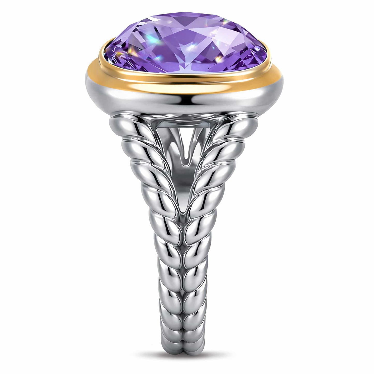Created With Swarovski® Crystals - Cushion Modified Brilliant Cut Tanzanite Color Classic Engagement Ring Two-Tone Plating