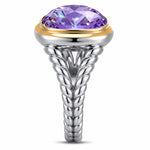 Created With Swarovski® Crystals - Cushion Modified Brilliant Cut Tanzanite Color Classic Engagement Ring Two-Tone Plating