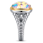 Created With Swarovski® Crystals - Cushion Modified Brilliant Cut Moonlight Color Classic Engagement Ring Two-Tone Plating