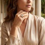 Created With Swarovski® Crystals - Cushion Modified Brilliant Cut Moonlight Color Classic Engagement Ring Two-Tone Plating