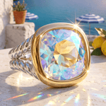 Created With Swarovski® Crystals - Cushion Modified Brilliant Cut Moonlight Color Classic Engagement Ring Two-Tone Plating