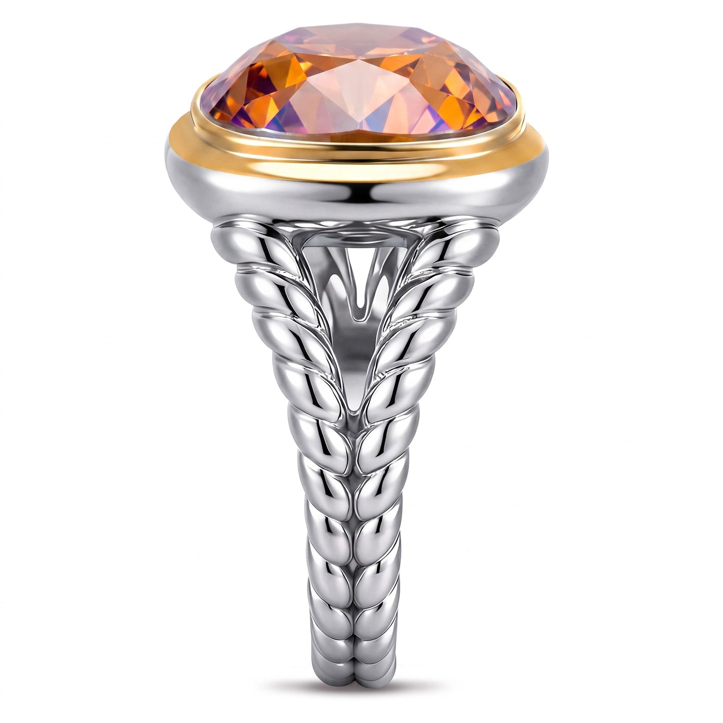 Created With Swarovski® Crystals - Cushion Modified Brilliant Cut Light Colorado Topaz Shimmer Color Classic Engagement Ring Two-Tone Plating