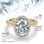 Lab-Certified Oval Brilliant Cut Moissanite - Halo Classic Engagement Ring 14K Yellow Gold Plated (Includes GRA Certification from Gemological Research Association)