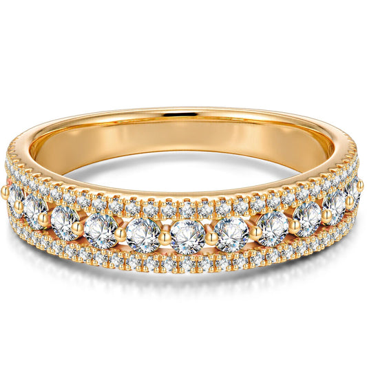 gona- Lab-Certified Round Brilliant Cut Moissanite - Half Eternity Ring 14K Yellow Gold Plated (Includes GRA Certification from Gemological Research Association)