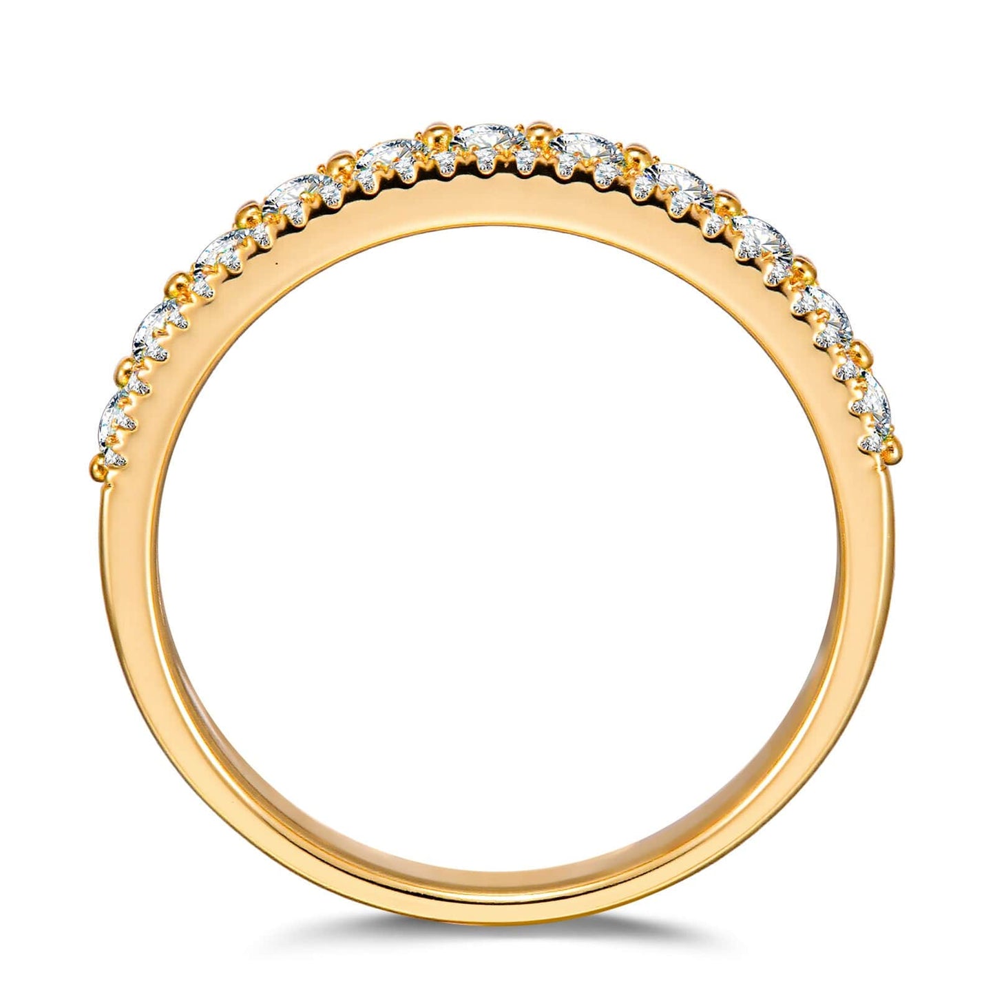 Lab-Certified Round Brilliant Cut Moissanite - Half Eternity Ring 14K Yellow Gold Plated (Includes GRA Certification from Gemological Research Association)