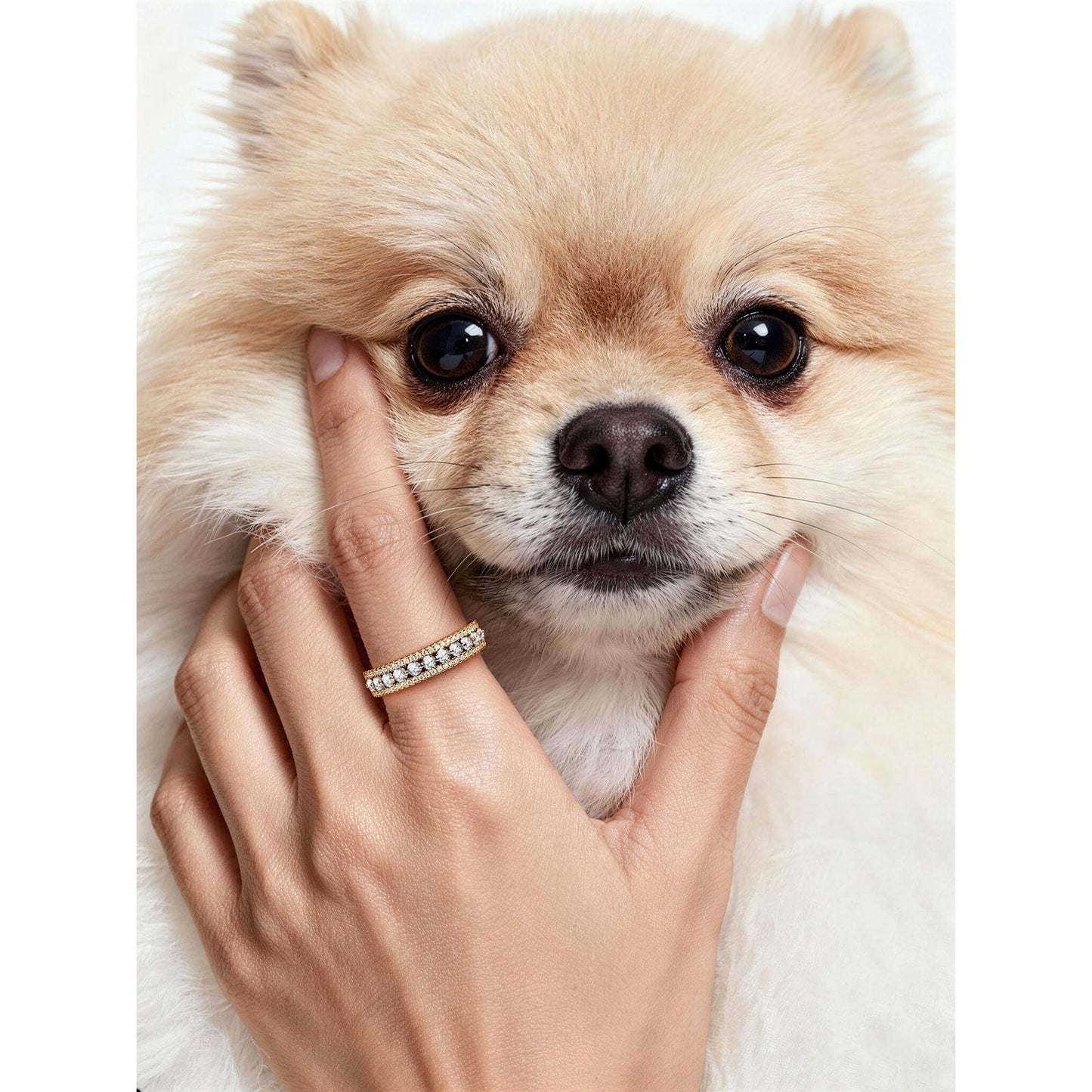 Lab-Certified Round Brilliant Cut Moissanite - Half Eternity Ring 14K Yellow Gold Plated (Includes GRA Certification from Gemological Research Association)