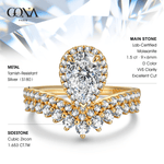 Lab-Certified Pear Brilliant Cut Moissanite - Halo Classic Engagement Ring 14K Yellow Gold Plated (Includes GRA Certification from Gemological Research Association)