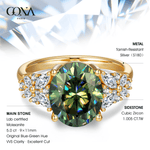 Oval Brilliant Cut Original Blue-Green Hue Lab-Certified Moissanite - Halo Classic Engagement Ring 14K Yellow Gold Plated (Includes GRA Certification from Gemological Research Association)
