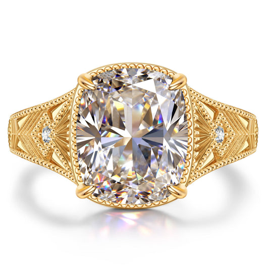 gona- 11*9mm Lab-Certified Cushion Modified Brilliant Cut Moissanite - Pave Classic Engagement Ring 14K Yellow Gold Plated (Includes GRA Certification from Gemological Research Association)