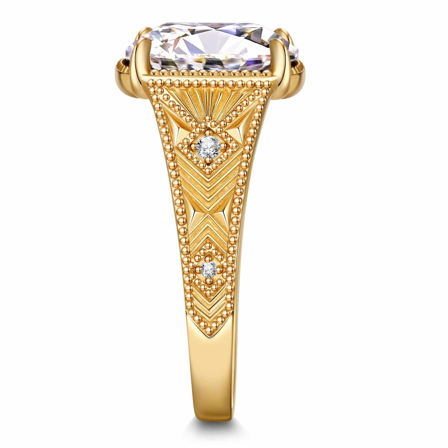 11*9mm Lab-Certified Cushion Modified Brilliant Cut Moissanite - Pave Classic Engagement Ring 14K Yellow Gold Plated (Includes GRA Certification from Gemological Research Association)