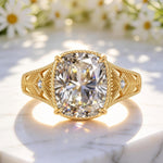 11*9mm Lab-Certified Cushion Modified Brilliant Cut Moissanite - Pave Classic Engagement Ring 14K Yellow Gold Plated (Includes GRA Certification from Gemological Research Association)