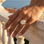 11*9mm Lab-Certified Cushion Modified Brilliant Cut Moissanite - Pave Classic Engagement Ring 14K Yellow Gold Plated (Includes GRA Certification from Gemological Research Association)