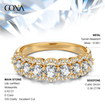 Lab-Certified Round Brilliant Cut Moissanite - Half Eternity Ring 14K Yellow Gold Plated (Includes GRA Certification from Gemological Research Association)