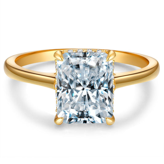 gon- Lab-Grown Radiant Cut Moissanite - Hidden Halo Classic Engagement Ring 14K Gold Plated (Includes GRA Certification from Gemological Research Association)