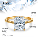 Lab-Certified Radiant Cut Moissanite - Hidden Halo Classic Engagement Ring 14K Yellow Gold Plated (Includes GRA Certification from Gemological Research Association)