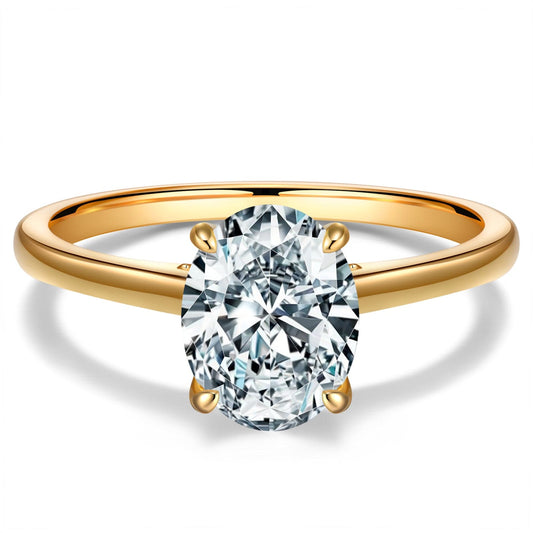 gon- Lab-Grown Oval Brilliant Cut Moissanite - Hidden Halo Classic Engagement Ring 14K Gold Plated (Includes GRA Certification from Gemological Research Association)