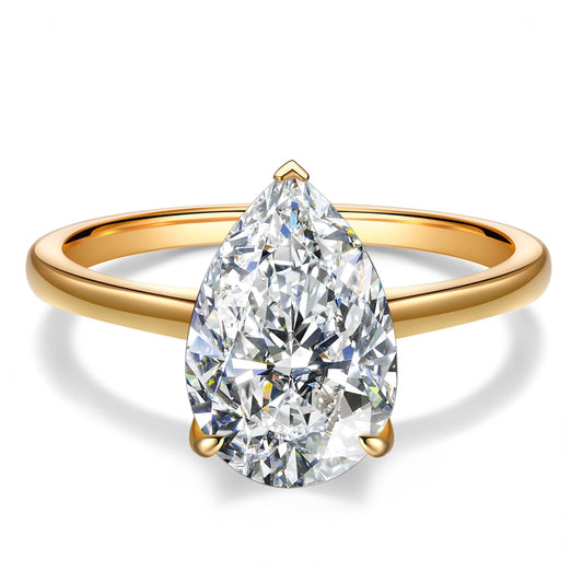 gon- Lab-Grown Pear Brilliant Cut Moissanite - Hidden Halo Classic Engagement Ring 14K Gold Plated (Includes GRA Certification from Gemological Research Association)
