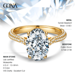 Lab-Certified Oval Brilliant Cut Moissanite - Hidden Halo Classic Engagement Ring 14K Yellow Gold Plated (Includes GRA Certification from Gemological Research Association)