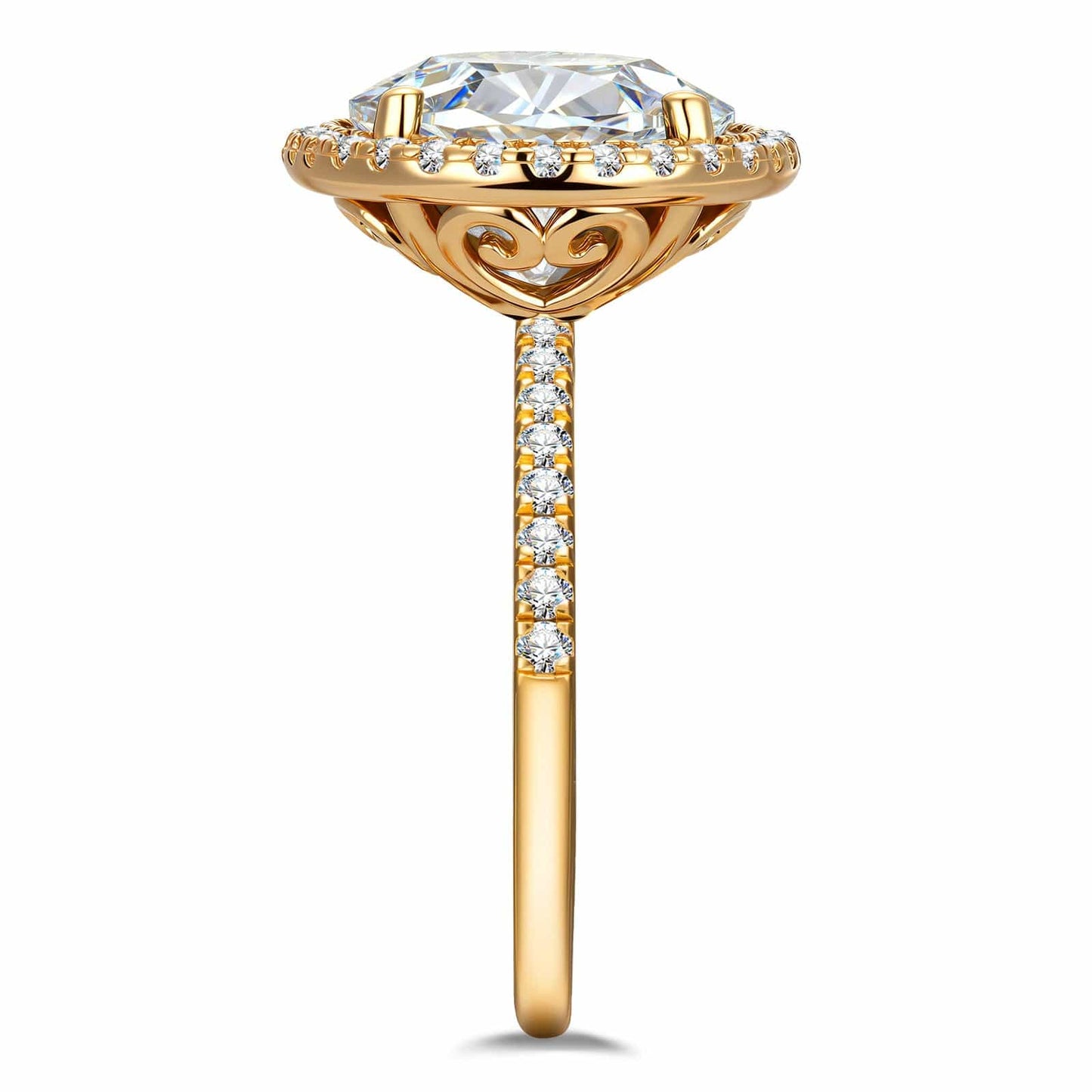 Oval Brilliant Cut Lab-Certified Moissanite - Halo Classic Engagement Ring 14K Yellow Gold Plated (Includes GRA Certification from Gemological Research Association)