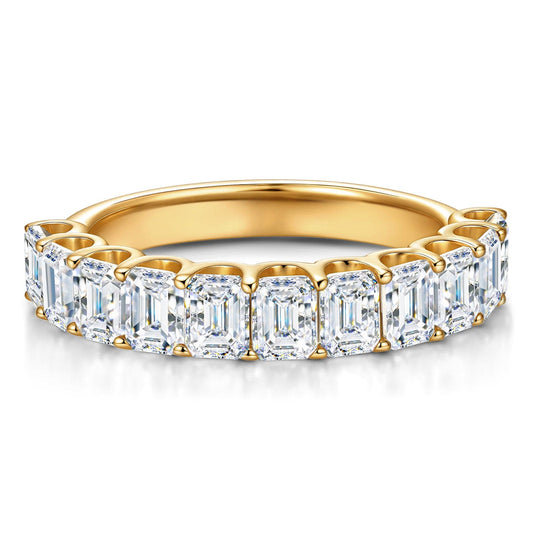 gona- Lab-Certified Emerald Cut Moissanite - Half Eternity Classic Engagement Ring 14K Yellow Gold Plated (Includes GRA Certification from Gemological Research Association)