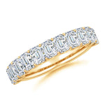 Lab-Certified Emerald Cut Moissanite - Half Eternity Classic Engagement Ring 14K Yellow Gold Plated (Includes GRA Certification from Gemological Research Association)