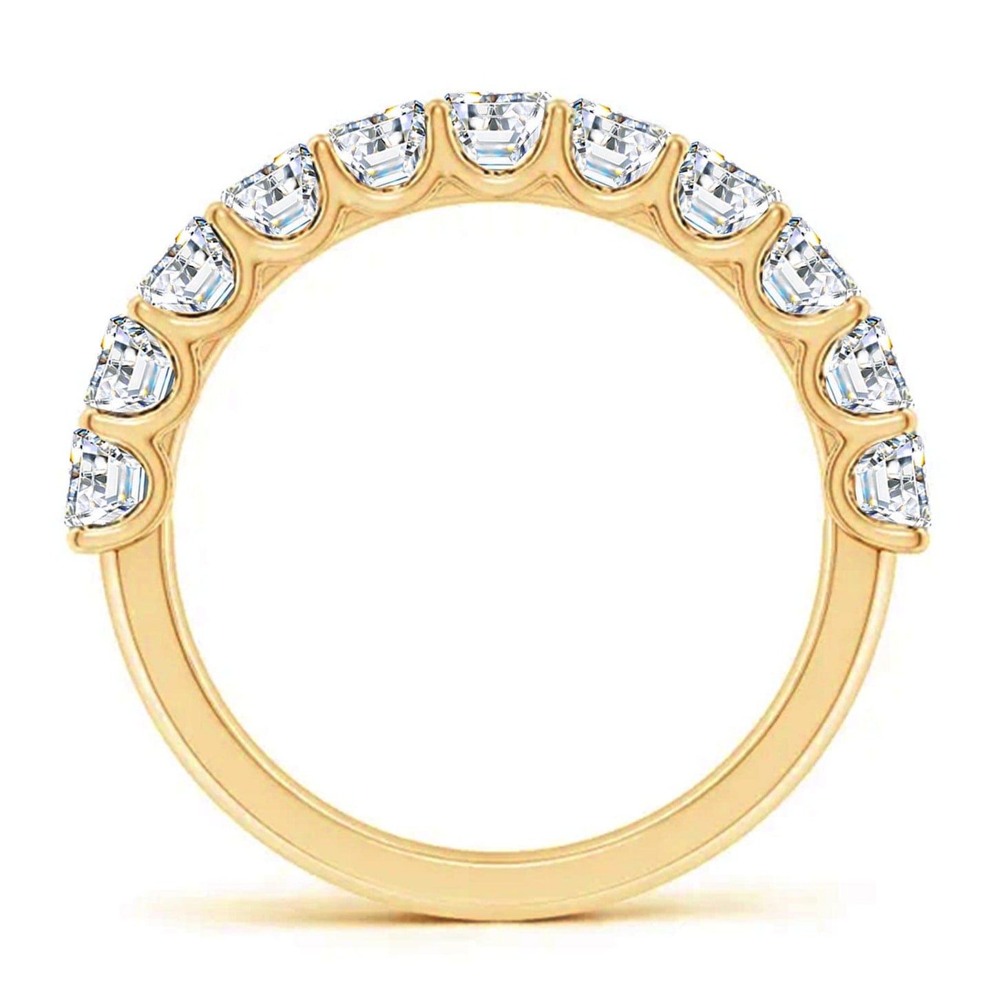 Lab-Certified Emerald Cut Moissanite - Half Eternity Classic Engagement Ring 14K Yellow Gold Plated (Includes GRA Certification from Gemological Research Association)