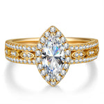 Lab-Certified Marquise Brilliant Cut Moissanite - Halo Classic Engagement Ring 14K Yellow Gold Plated (Includes GRA Certification from Gemological Research Association)