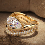 Lab-Certified Pear Brilliant Cut Moissanite - Classic Stackable Ring Sets 14K Yellow Gold Plated (Includes GRA Certification from Gemological Research Association)