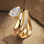 Lab-Certified Pear Brilliant Cut Moissanite - Classic Stackable Ring Sets 14K Yellow Gold Plated (Includes GRA Certification from Gemological Research Association)
