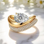 Lab-Certified Pear Brilliant Cut Moissanite - Classic Stackable Ring Sets 14K Yellow Gold Plated (Includes GRA Certification from Gemological Research Association)
