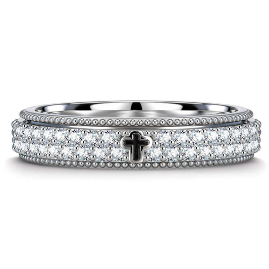 gona- Moissanite Cross Signet Ring in Tarnish-resistant Silver (Includes GRA Certification From Gemstone Research Center)