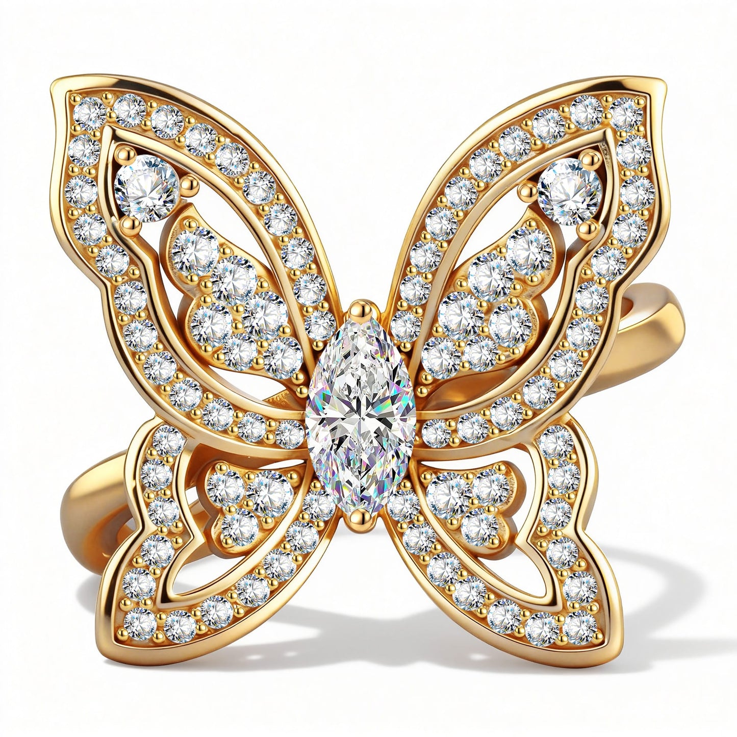 Marquise Moissanite Butterfly Ring in 14K Gold Plated (Includes GRA Certification From Gemstone Research Center)