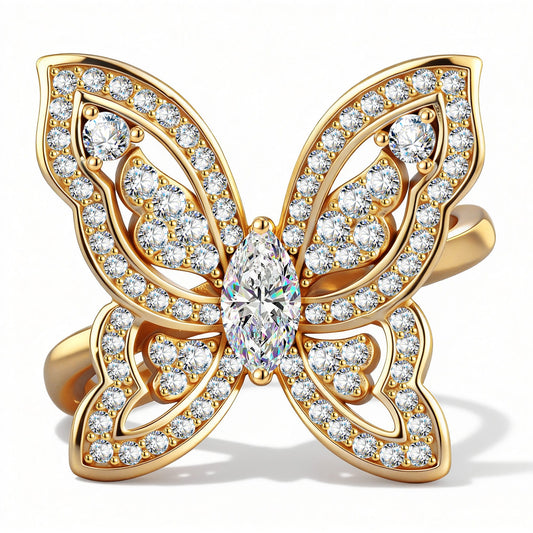 gona- Marquise Moissanite Butterfly Ring in 14K Gold Plated (Includes GRA Certification From Gemstone Research Center)