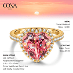 Heart Brilliant Cut Fancy Vivid Sunset Peach Hue Lab-Certified Padparadscha Sapphire - Halo Classic Engagement Ring 14K Yellow Gold Plated (Includes GRC Certification from Gemstone Research Center)