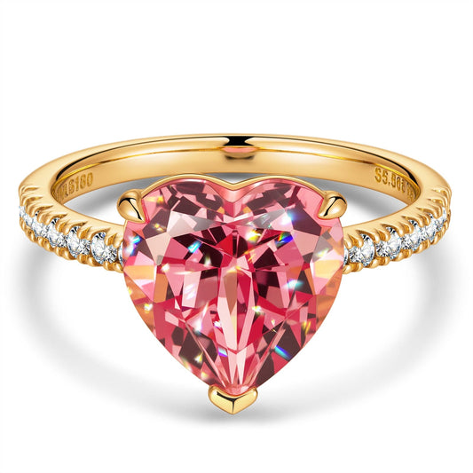 gon- Lab-Grown Heart Brilliant Cut Dreamy Orangish-Pink Padparadscha Sapphire - Halo Classic Engagement Ring 14K Yellow Gold Plated (Includes GRC Certification from Gemstone Research Center)
