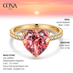 Heart Brilliant Cut Fancy Vivid Sunset Peach Hue Lab-Certified Padparadscha Sapphire - Halo Classic Engagement Ring 14K Yellow Gold Plated (Includes GRC Certification from Gemstone Research Center)