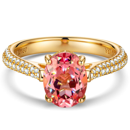 gona- Lab-Grown Oval Brilliant Cut Dreamy Orangish-Pink Padparadscha Sapphire - Halo Classic Engagement Ring 14K Yellow Gold Plated (Includes GRC Certification from Gemstone Research Center)
