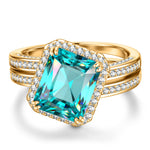 Radiant Cut Electric Lagoon Hue Lab-Certified Paraiba Tourmaline - Halo Classic Engagement Ring 14K Yellow Gold Plated (Includes GRC Certification from Gemstone Research Center)