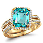 Radiant Cut Electric Lagoon Hue Lab-Certified Paraiba Tourmaline - Halo Classic Engagement Ring 14K Yellow Gold Plated (Includes GRC Certification from Gemstone Research Center)