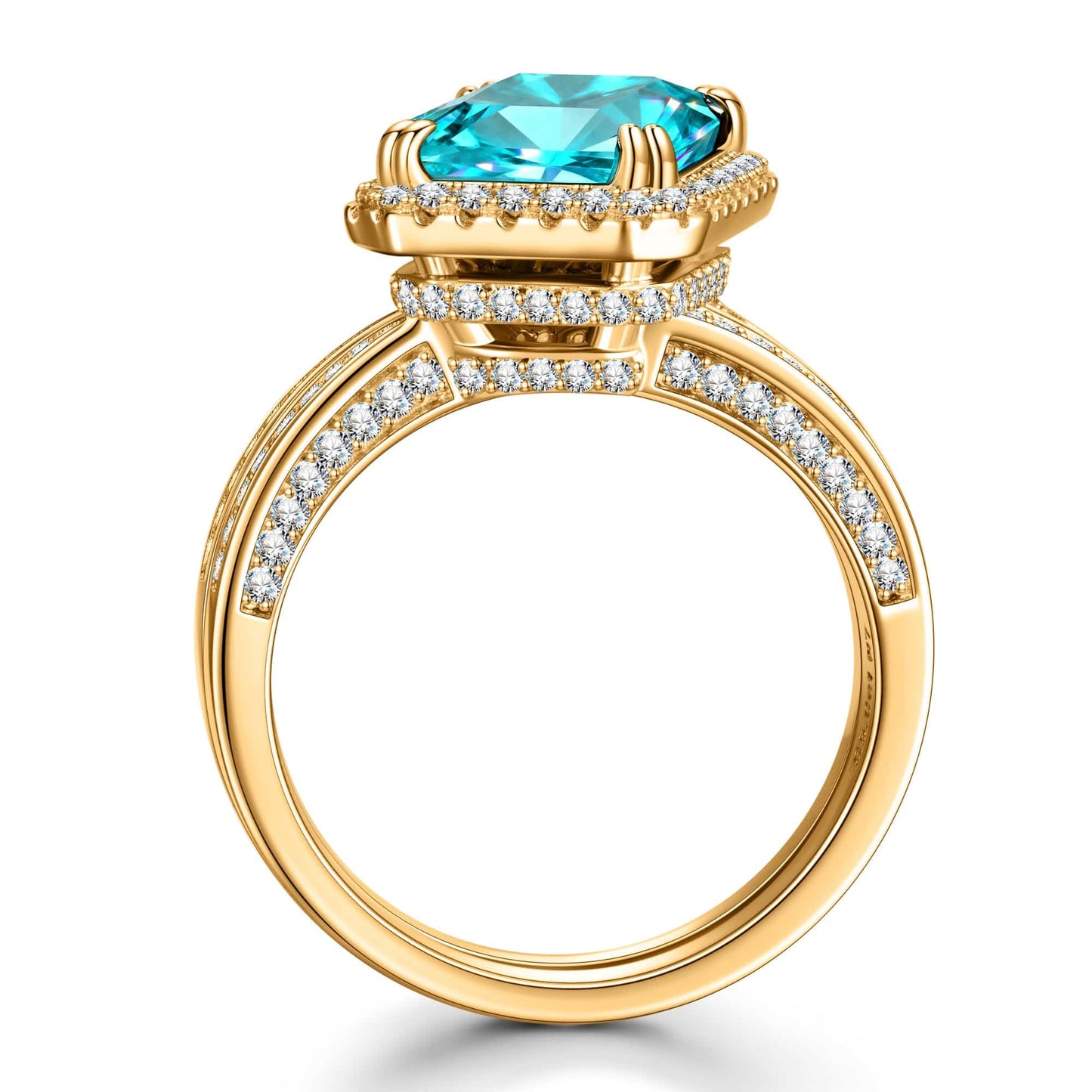 Radiant Cut Electric Lagoon Hue Lab-Certified Paraiba Tourmaline - Halo Classic Engagement Ring 14K Yellow Gold Plated (Includes GRC Certification from Gemstone Research Center)