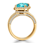 Radiant Cut Electric Lagoon Hue Lab-Certified Paraiba Tourmaline - Halo Classic Engagement Ring 14K Yellow Gold Plated (Includes GRC Certification from Gemstone Research Center)
