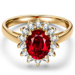 Lab-Grown Oval Brilliant Cut Ruby - Halo Classic Engagement Ring 14K Yellow Gold Plated (Includes GRC Certification from International Gemological Institute)