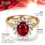 Oval Brilliant Cut Vivid Pigeon Blood Red Lab-Certified Ruby - Halo Classic Engagement Ring 14K Yellow Gold Plated (Includes GRC Certification from Gemstone Research Center)