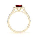 Lab-Grown Oval Brilliant Cut Ruby - Halo Classic Engagement Ring 14K Yellow Gold Plated