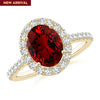 Lab-Grown Oval Brilliant Cut Ruby - Halo Classic Engagement Ring 14K Yellow Gold Plated