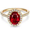 Lab-Grown Oval Brilliant Cut Ruby - Halo Classic Engagement Ring 14K Yellow Gold Plated (Includes GRC Certification from International Gemological Institute)