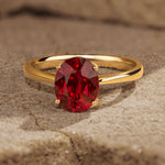 Lab-Grown Oval Brilliant Cut Ruby - Solitaire Classic Engagement Ring 14K Yellow Gold Plated (Includes GRC Certification from International Gemological Institute)