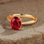 Lab-Grown Oval Brilliant Cut Ruby - Solitaire Classic Engagement Ring 14K Yellow Gold Plated (Includes GRC Certification from International Gemological Institute)