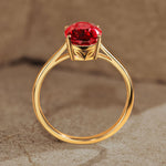 Lab-Grown Oval Brilliant Cut Ruby - Solitaire Classic Engagement Ring 14K Yellow Gold Plated (Includes GRC Certification from International Gemological Institute)