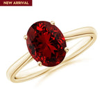 Lab-Grown Oval Brilliant Cut Ruby - Solitaire Classic Engagement Ring 14K Yellow Gold Plated